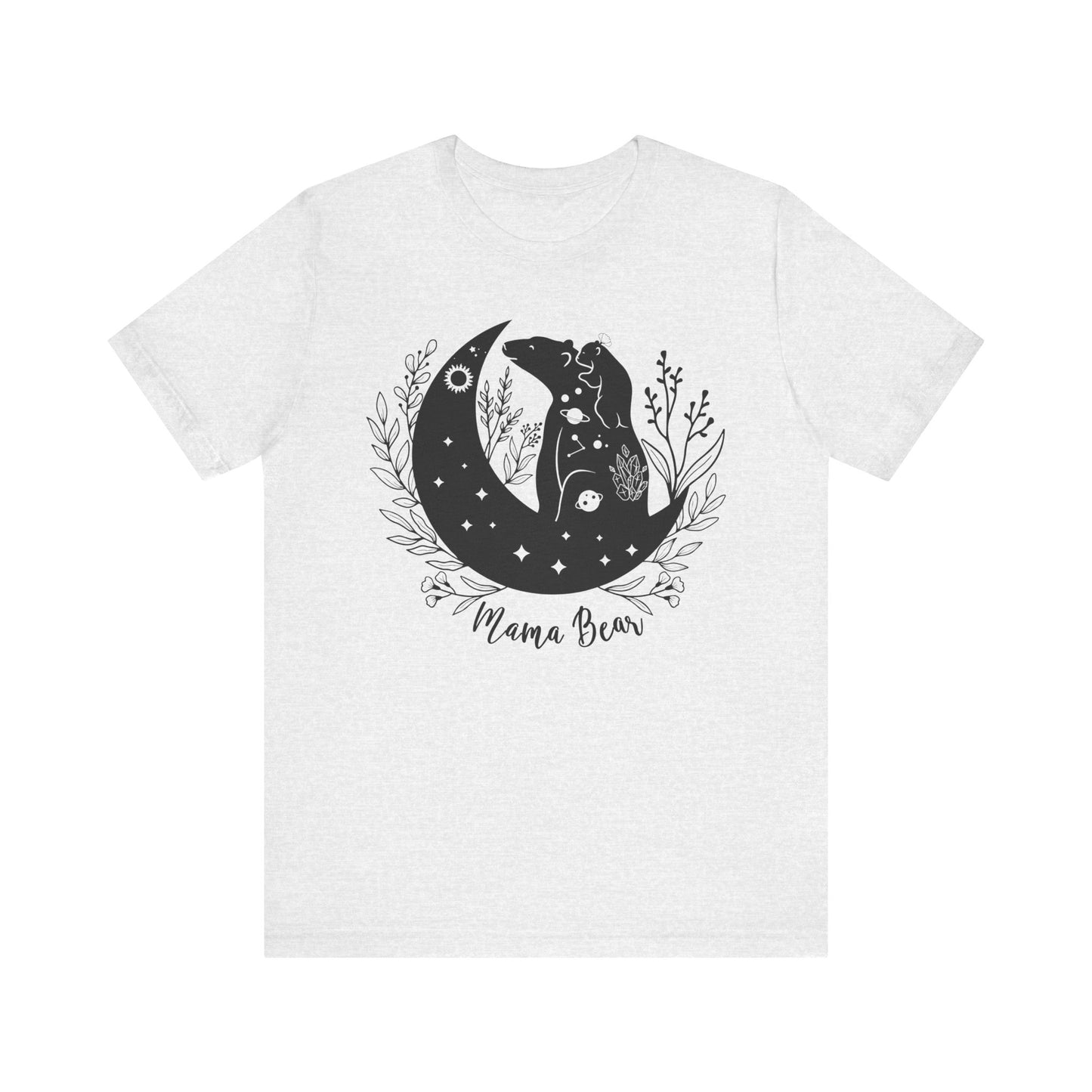 Flat lay of the "Mamma Bear" T-Shirt, highlighting the soft Airlume cotton fabric and classic crew neckline. Ash