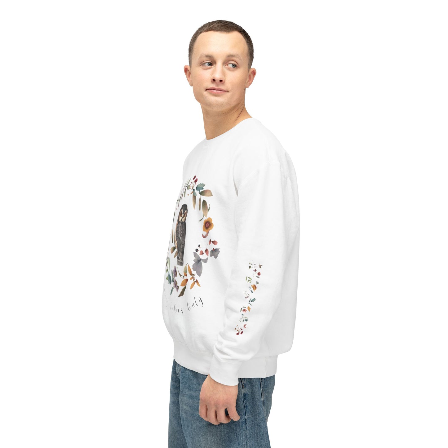 Spring Vibes Only: Watercolor Owl & Flowers Unisex Lightweight Crewneck Sweatshirt - Wild Family Tribe