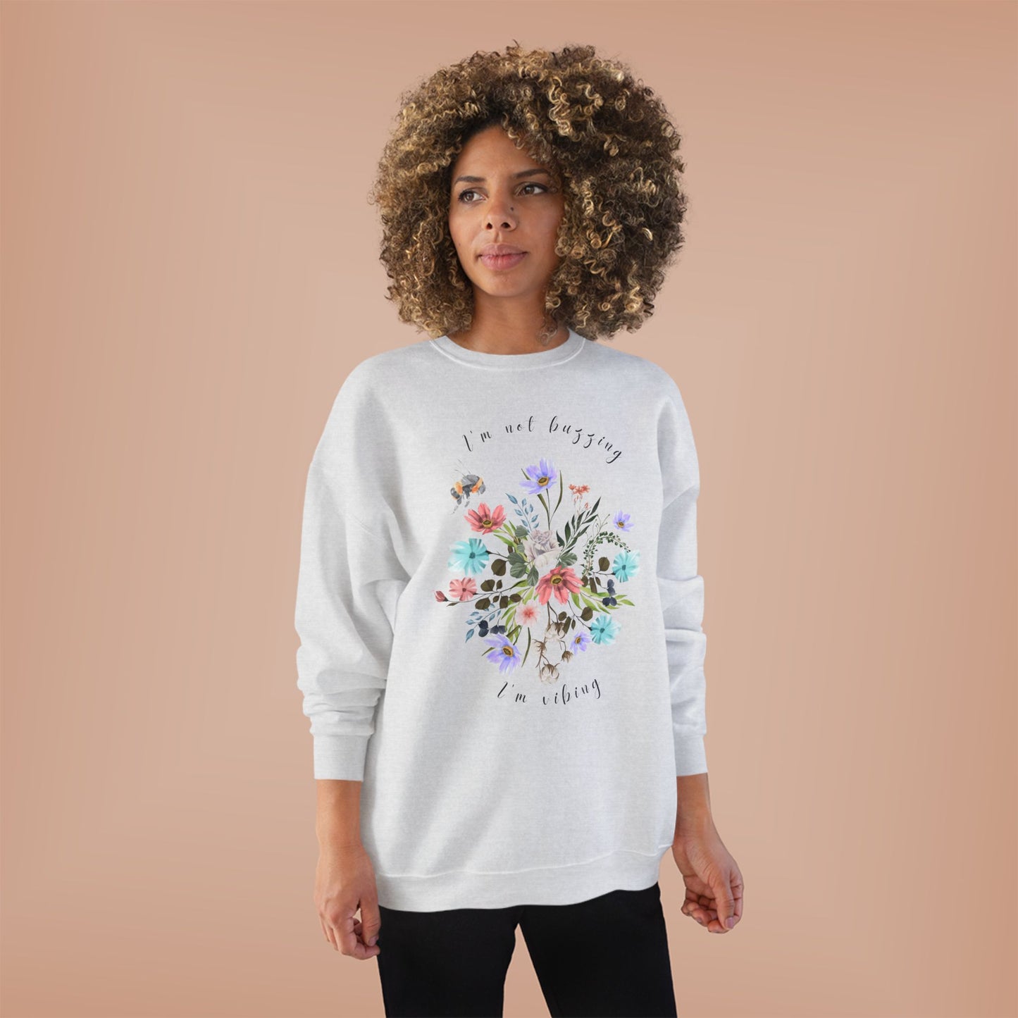 I'm Not Buzzing, I'm Vibing: Bee & Wildflower EcoSmartĀ® Crewneck Sweatshirt - Wild Family Tribe