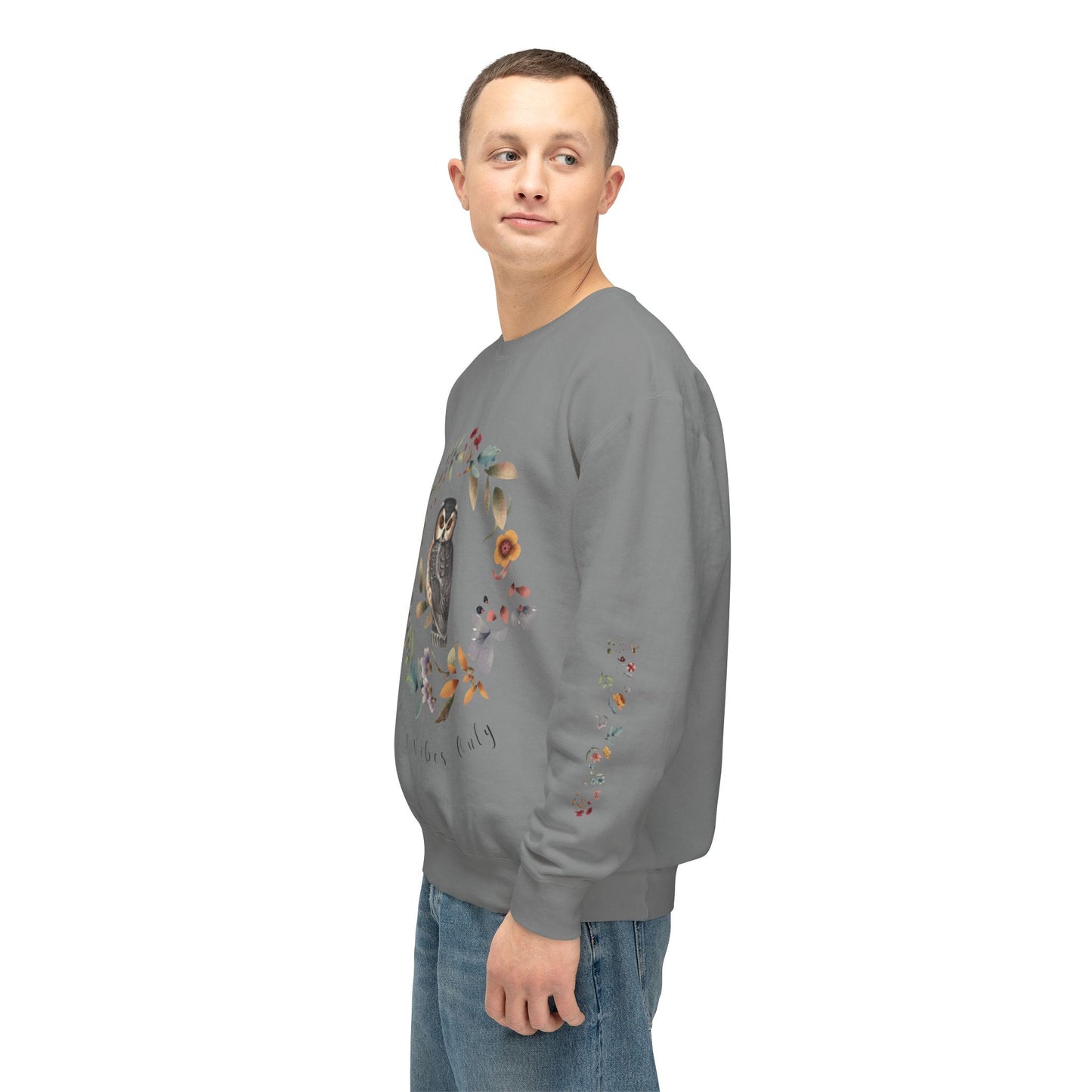 Spring Vibes Only: Watercolor Owl & Flowers Unisex Lightweight Crewneck Sweatshirt - Wild Family Tribe