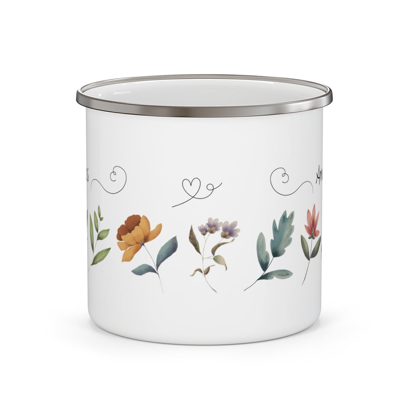 Personalized 12oz floral enamel camping mug with [Name