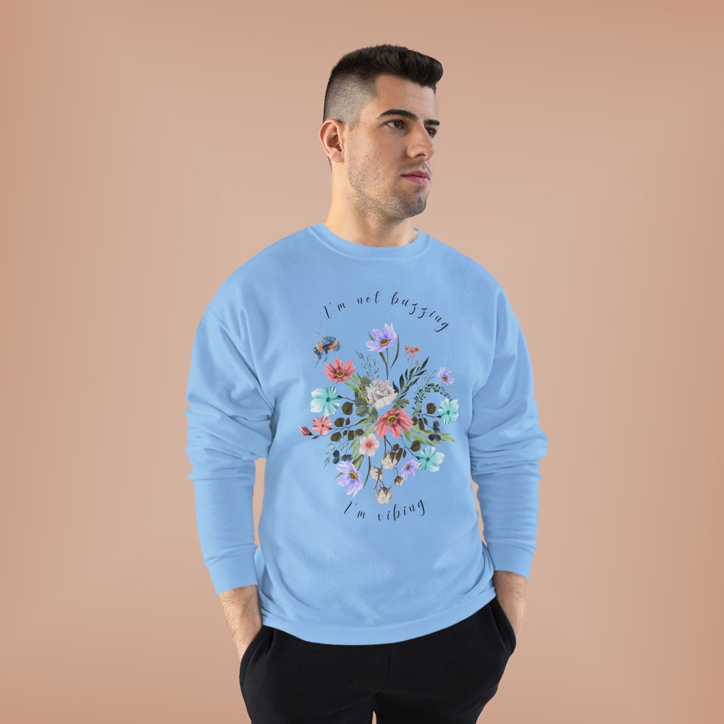 I'm Not Buzzing, I'm Vibing: Bee & Wildflower EcoSmartĀ® Crewneck Sweatshirt - Wild Family Tribe
