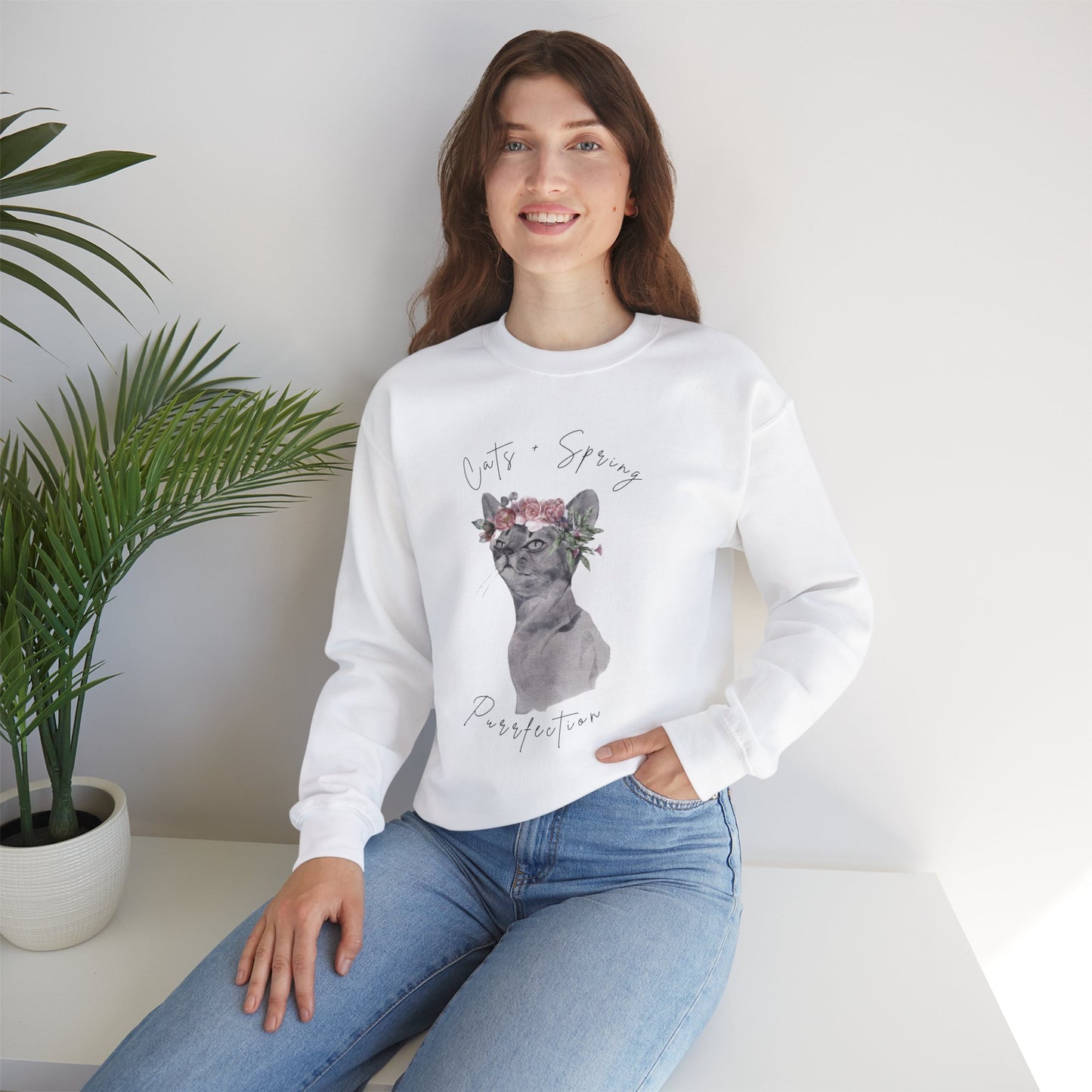 Cat + Spring Unisex Crewneck Sweatshirt - Purrfect for Spring - Wild Family Tribe
