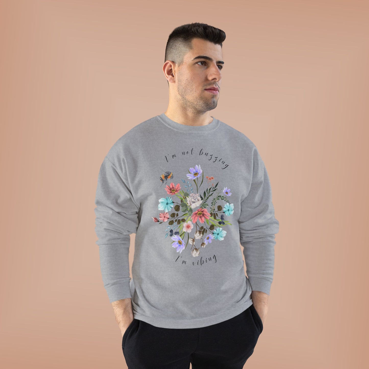I'm Not Buzzing, I'm Vibing: Bee & Wildflower EcoSmartĀ® Crewneck Sweatshirt - Wild Family Tribe