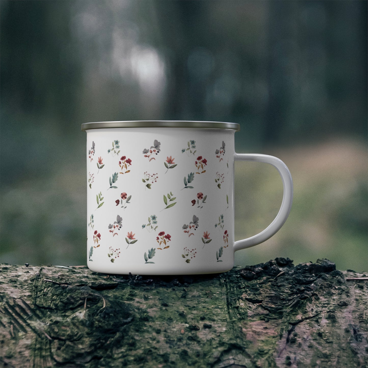 Enamel mug with a floral design