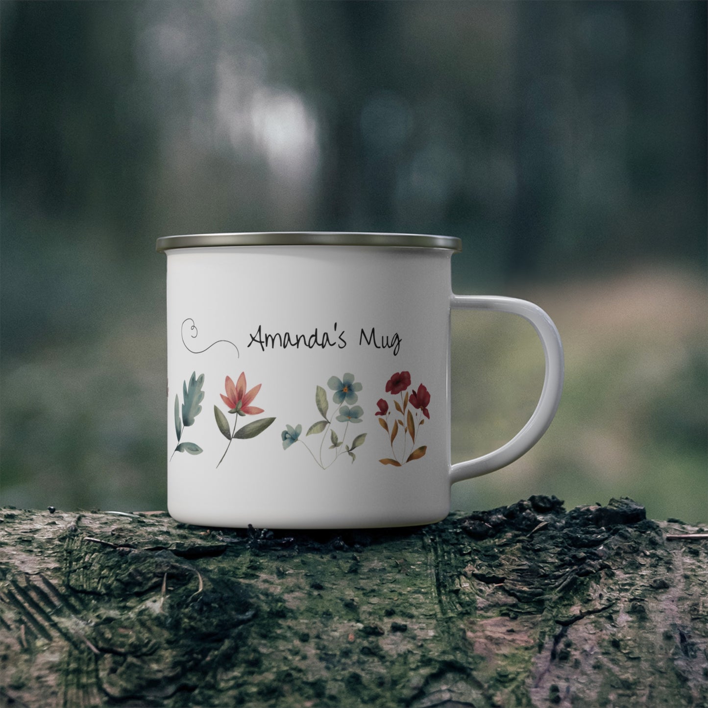 Personalized 12oz floral enamel camping mug with [Name