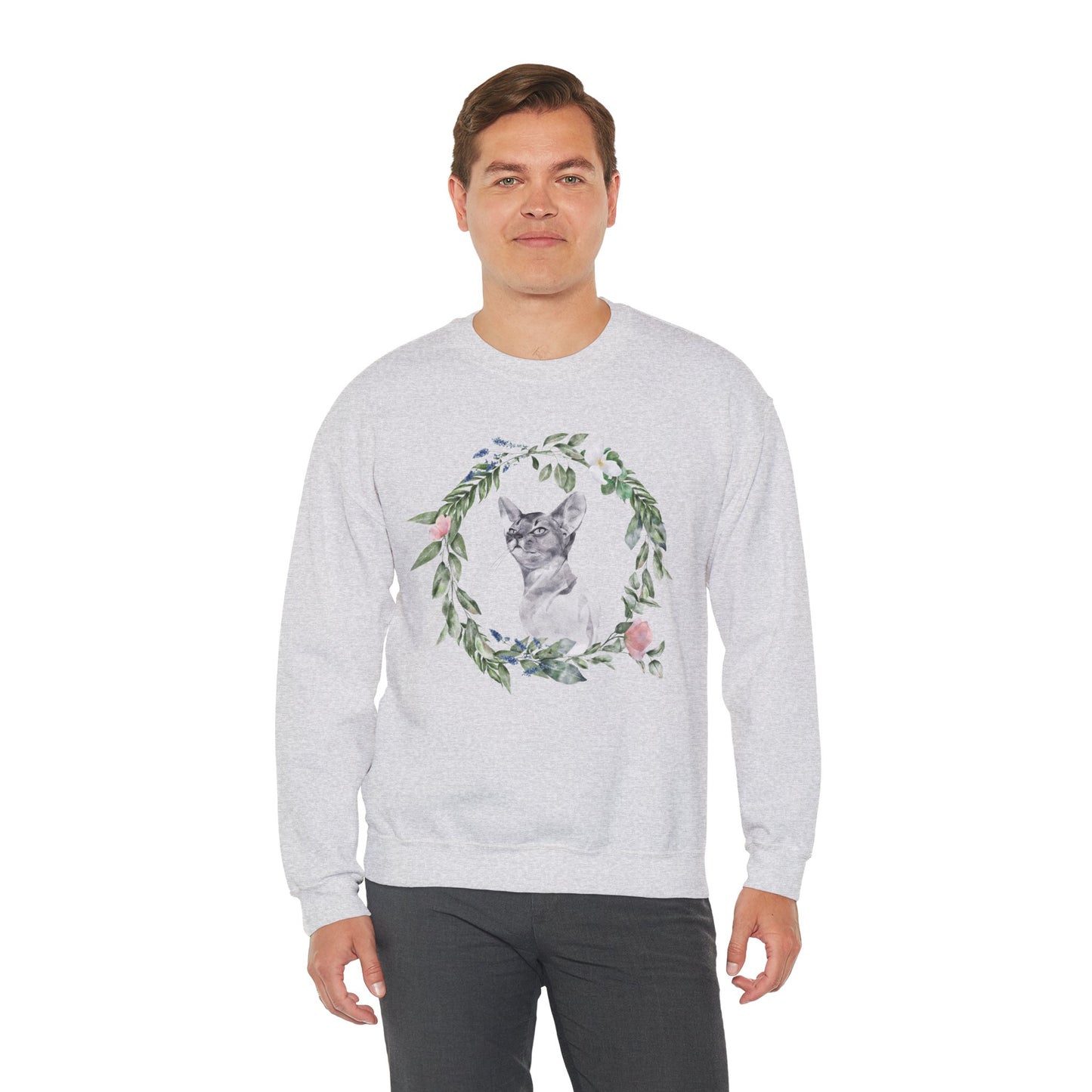 Watercolor Cat & Flowers Unisex Crewneck Sweatshirt - Purrfect for Spring - Wild Family Tribe