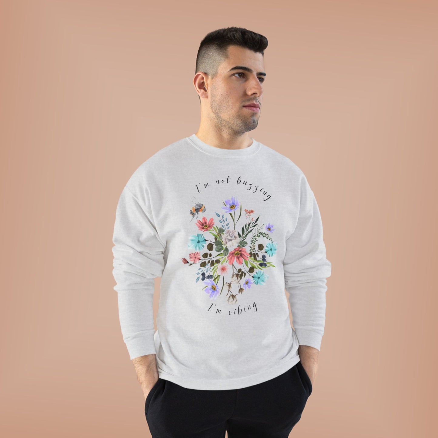 I'm Not Buzzing, I'm Vibing: Bee & Wildflower EcoSmartĀ® Crewneck Sweatshirt - Wild Family Tribe
