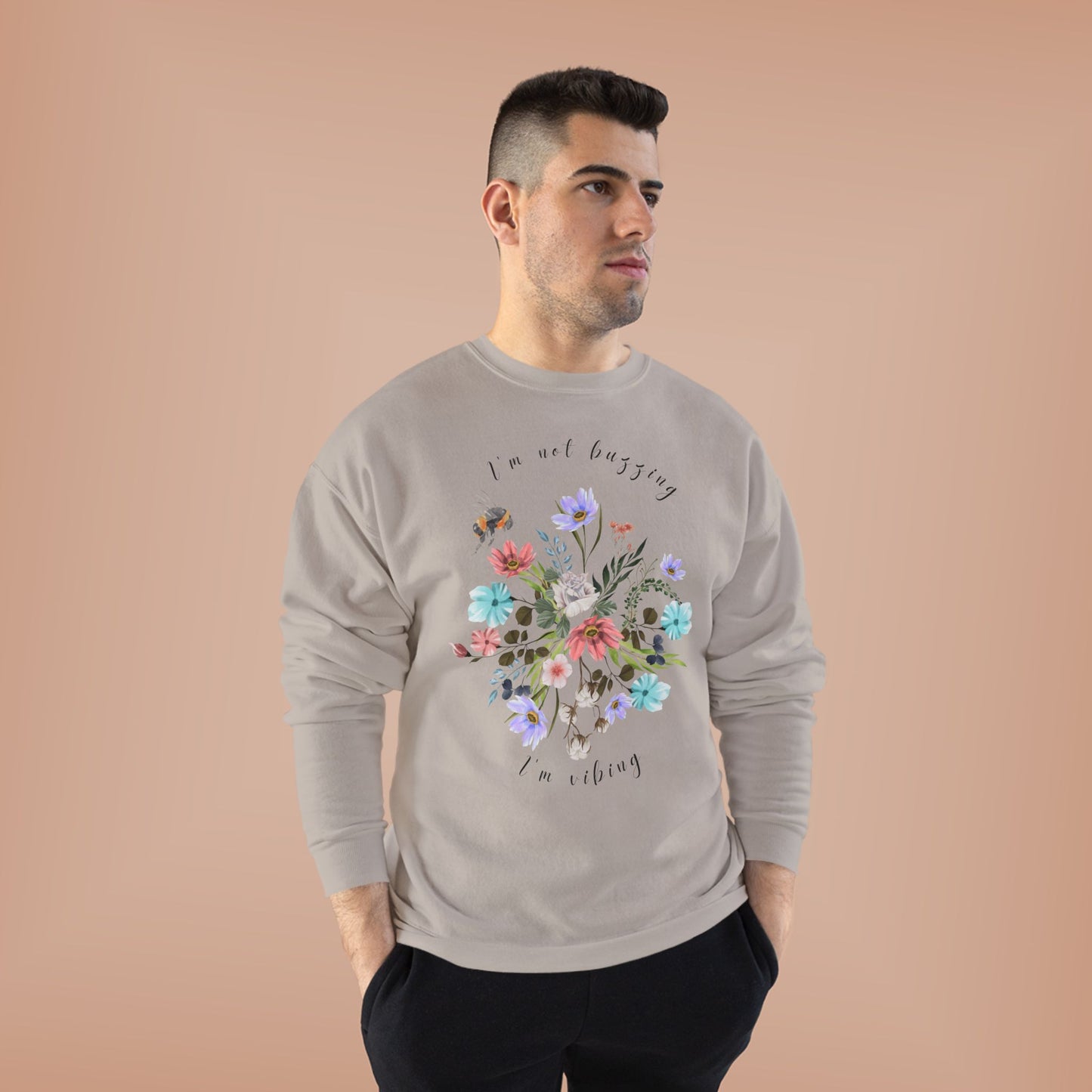 I'm Not Buzzing, I'm Vibing: Bee & Wildflower EcoSmartĀ® Crewneck Sweatshirt - Wild Family Tribe