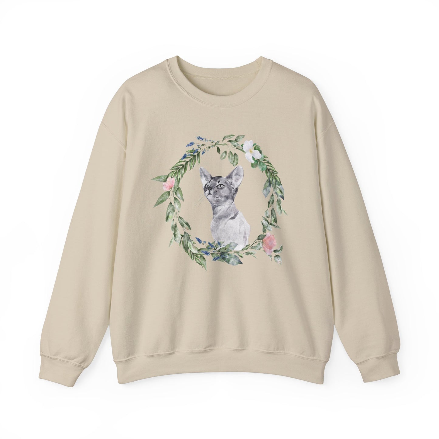 Watercolor Cat & Flowers Unisex Crewneck Sweatshirt - Purrfect for Spring - Wild Family Tribe