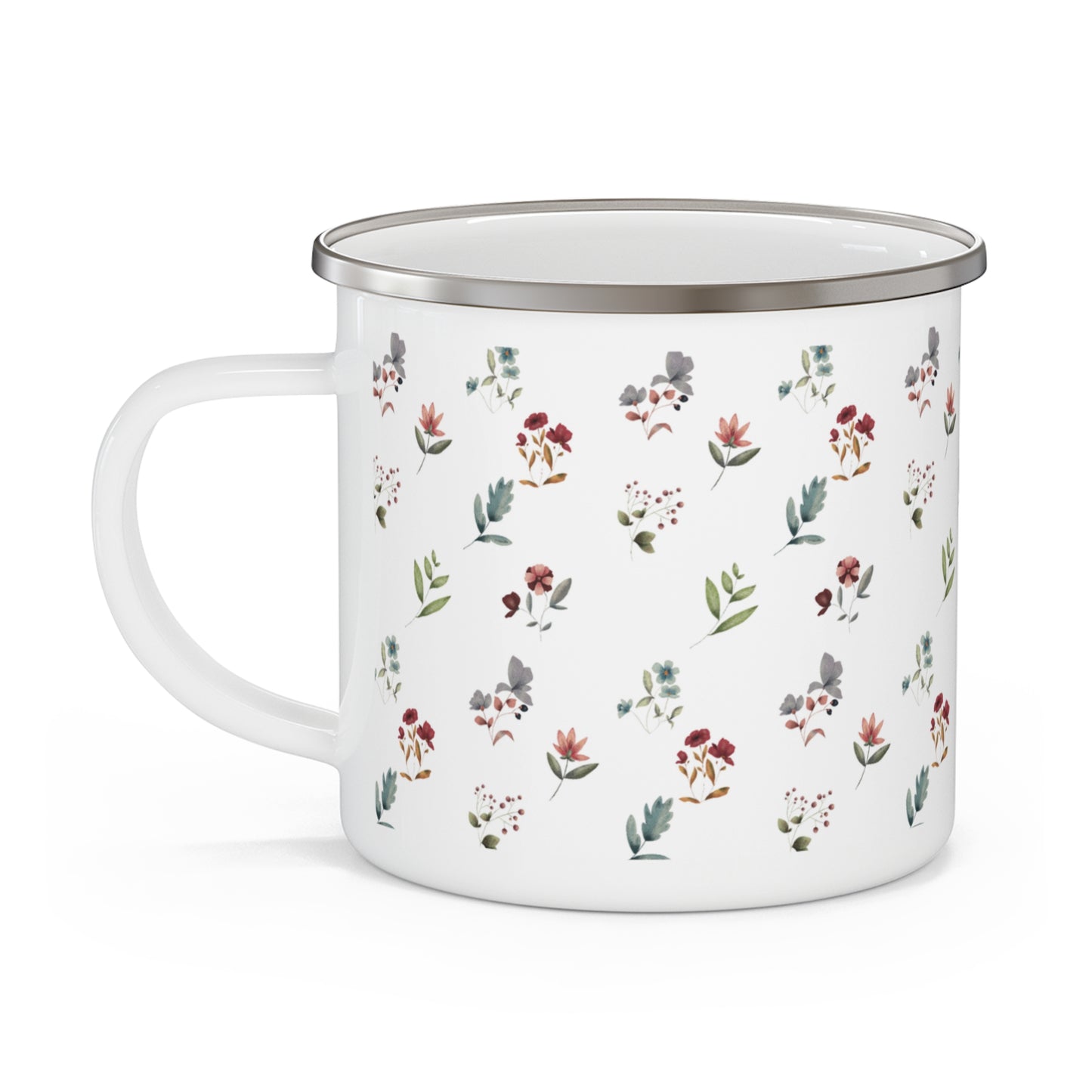 Enamel mug with a floral design