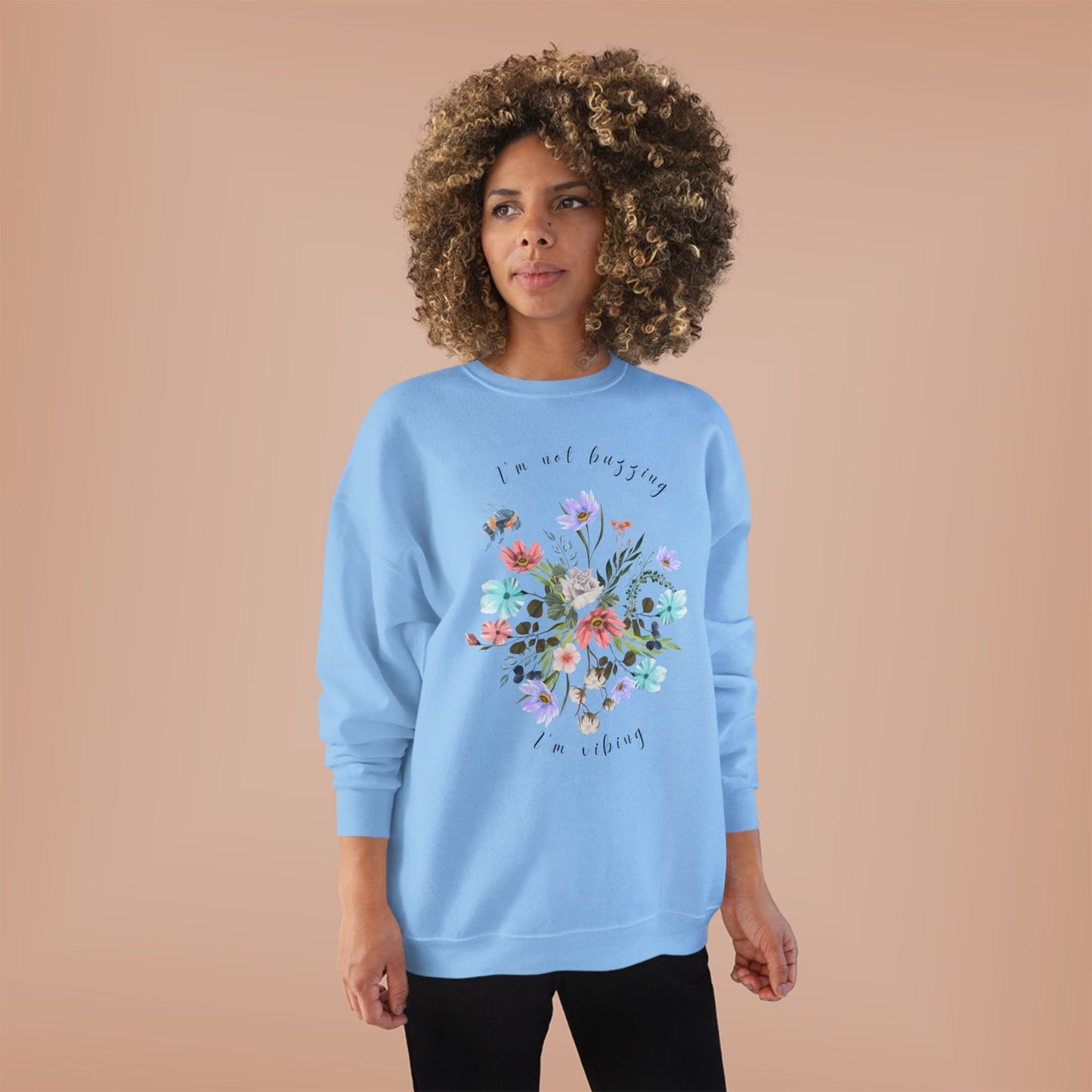 I'm Not Buzzing, I'm Vibing: Bee & Wildflower EcoSmartĀ® Crewneck Sweatshirt - Wild Family Tribe