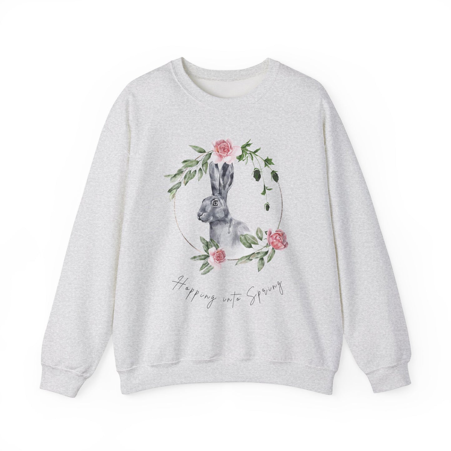 Hopping into Spring: Easter Bunny & Flowers Unisex Crewneck Sweatshirt - Wild Family Tribe