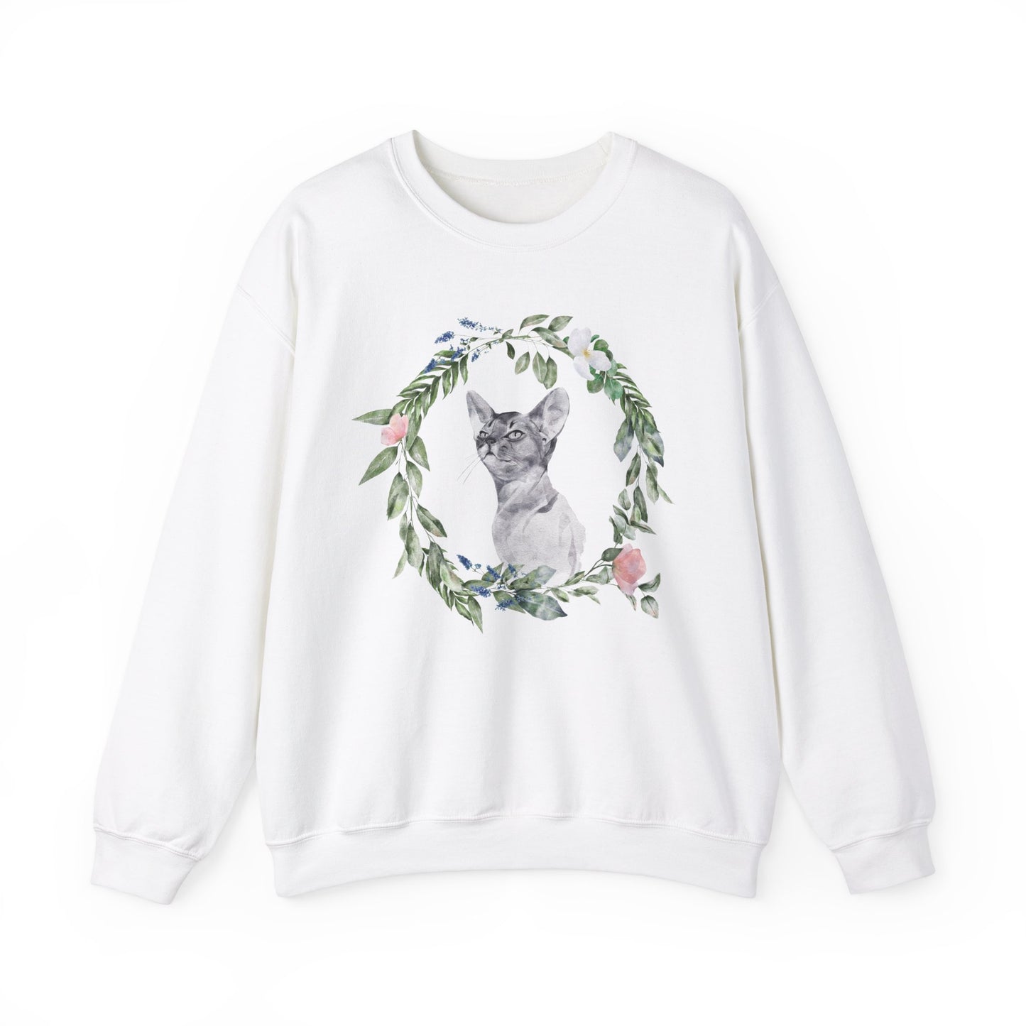 Watercolor Cat & Flowers Unisex Crewneck Sweatshirt - Purrfect for Spring - Wild Family Tribe
