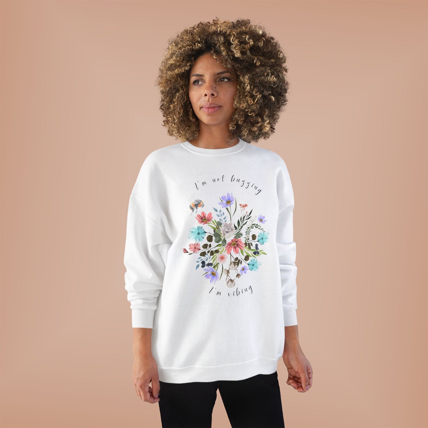 I'm Not Buzzing, I'm Vibing: Bee & Wildflower EcoSmartĀ® Crewneck Sweatshirt - Wild Family Tribe
