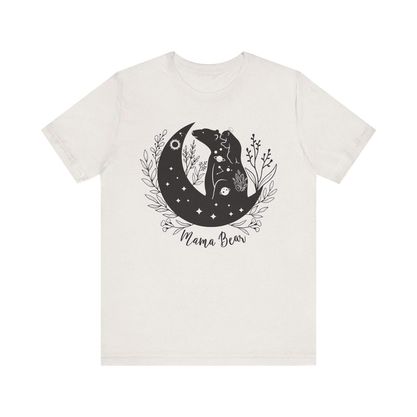 Flat lay of the "Mamma Bear" T-Shirt, highlighting the soft Airlume cotton fabric and classic crew neckline. White vintage