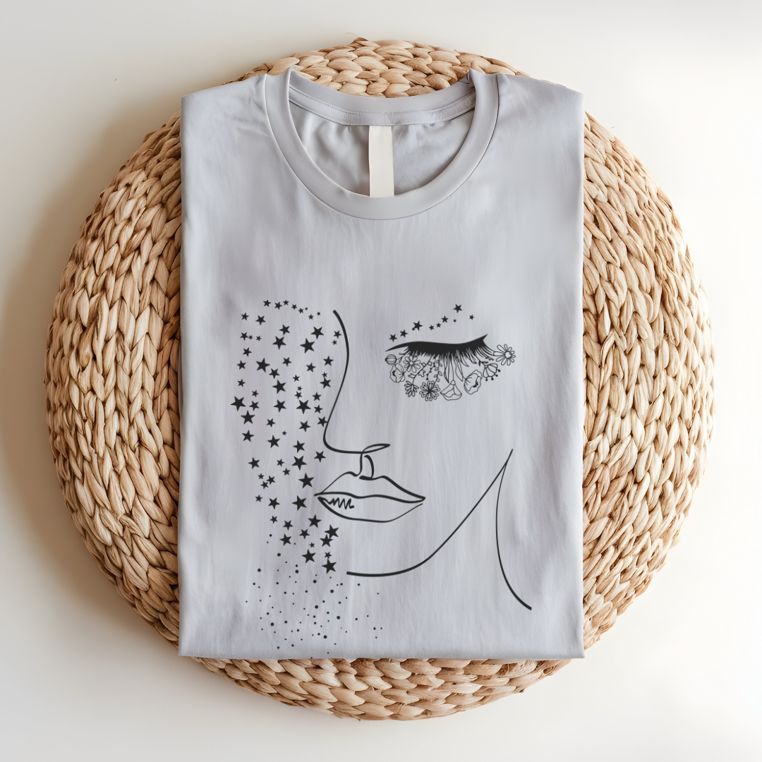 Folded Mother Nature T-Shirt, highlighting the soft Airlume cotton fabric, classic crew neckline,Heather Clay Grey