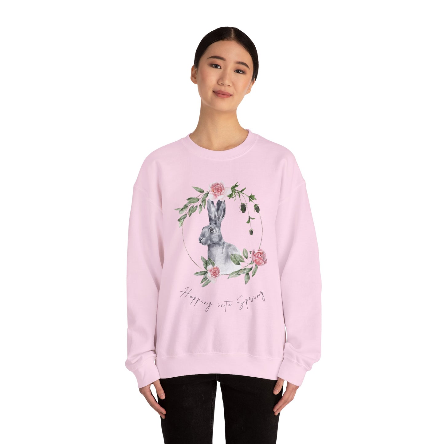 Hopping into Spring: Easter Bunny & Flowers Unisex Crewneck Sweatshirt - Wild Family Tribe