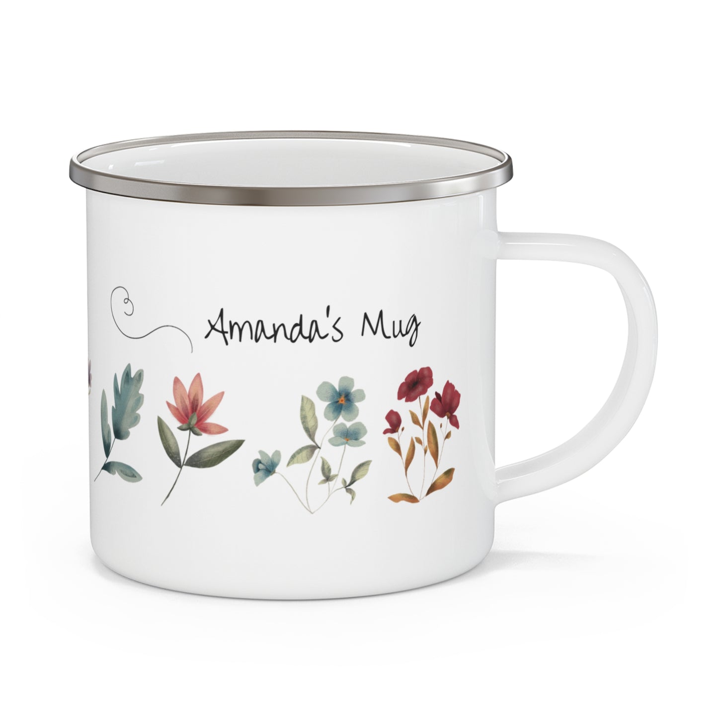 Personalized 12oz floral enamel camping mug with [Name