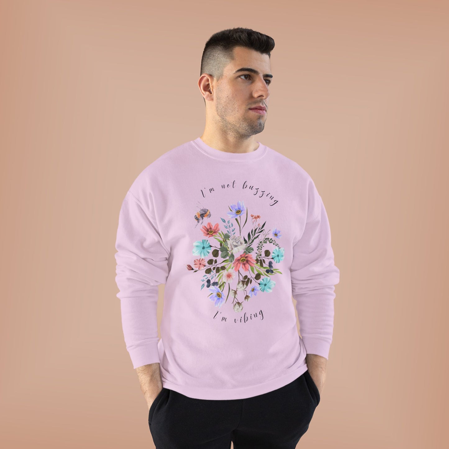 I'm Not Buzzing, I'm Vibing: Bee & Wildflower EcoSmartĀ® Crewneck Sweatshirt - Wild Family Tribe