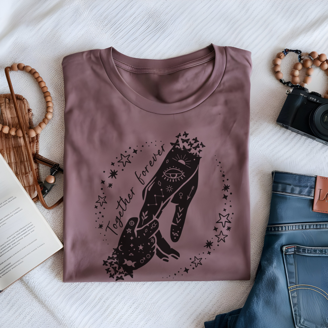 Flat lay of the "Together Forever" Mother's Day T-Shirt, highlighting the soft Airlume cotton fabric and classic crew neckline.