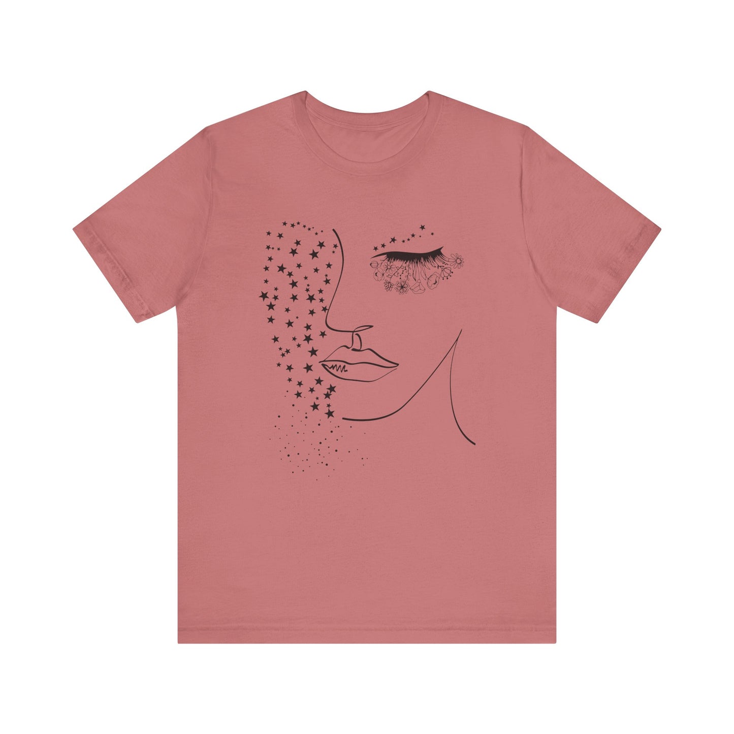Flat Lay of the Mother Nature T-Shirt, highlighting the soft Airlume cotton fabric, classic crew neckline, Mauve