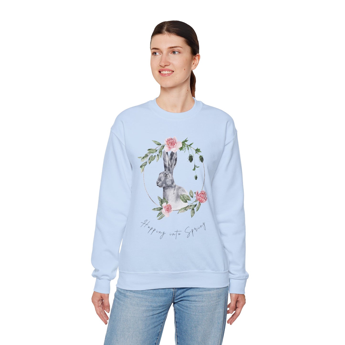 Hopping into Spring: Easter Bunny & Flowers Unisex Crewneck Sweatshirt - Wild Family Tribe