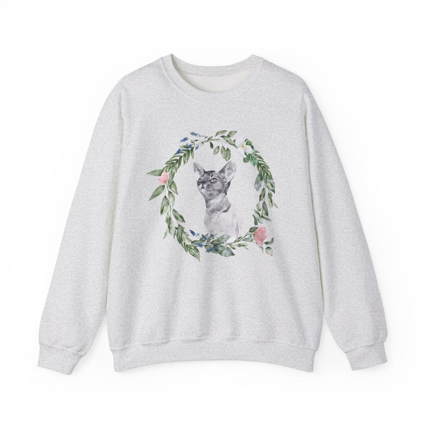 Watercolor Cat & Flowers Unisex Crewneck Sweatshirt - Purrfect for Spring - Wild Family Tribe