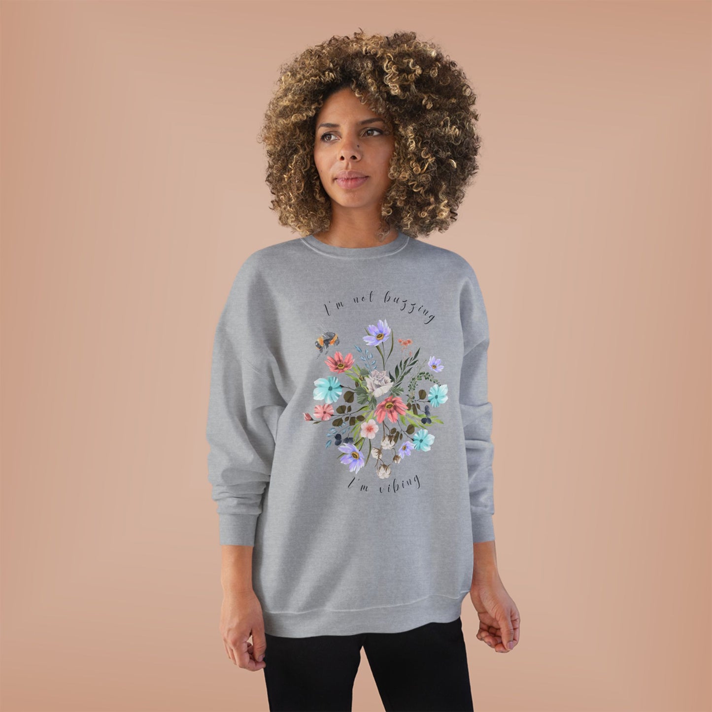 I'm Not Buzzing, I'm Vibing: Bee & Wildflower EcoSmartĀ® Crewneck Sweatshirt - Wild Family Tribe
