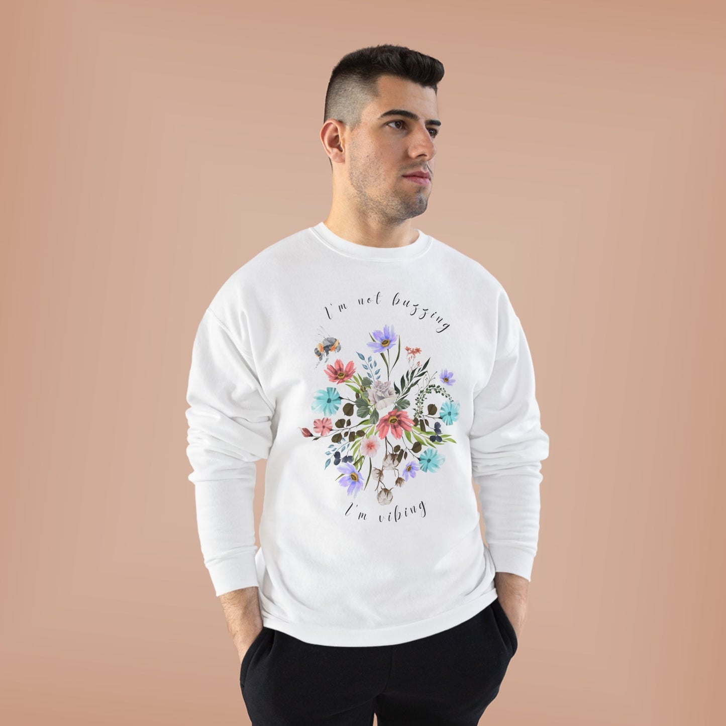 I'm Not Buzzing, I'm Vibing: Bee & Wildflower EcoSmartĀ® Crewneck Sweatshirt - Wild Family Tribe