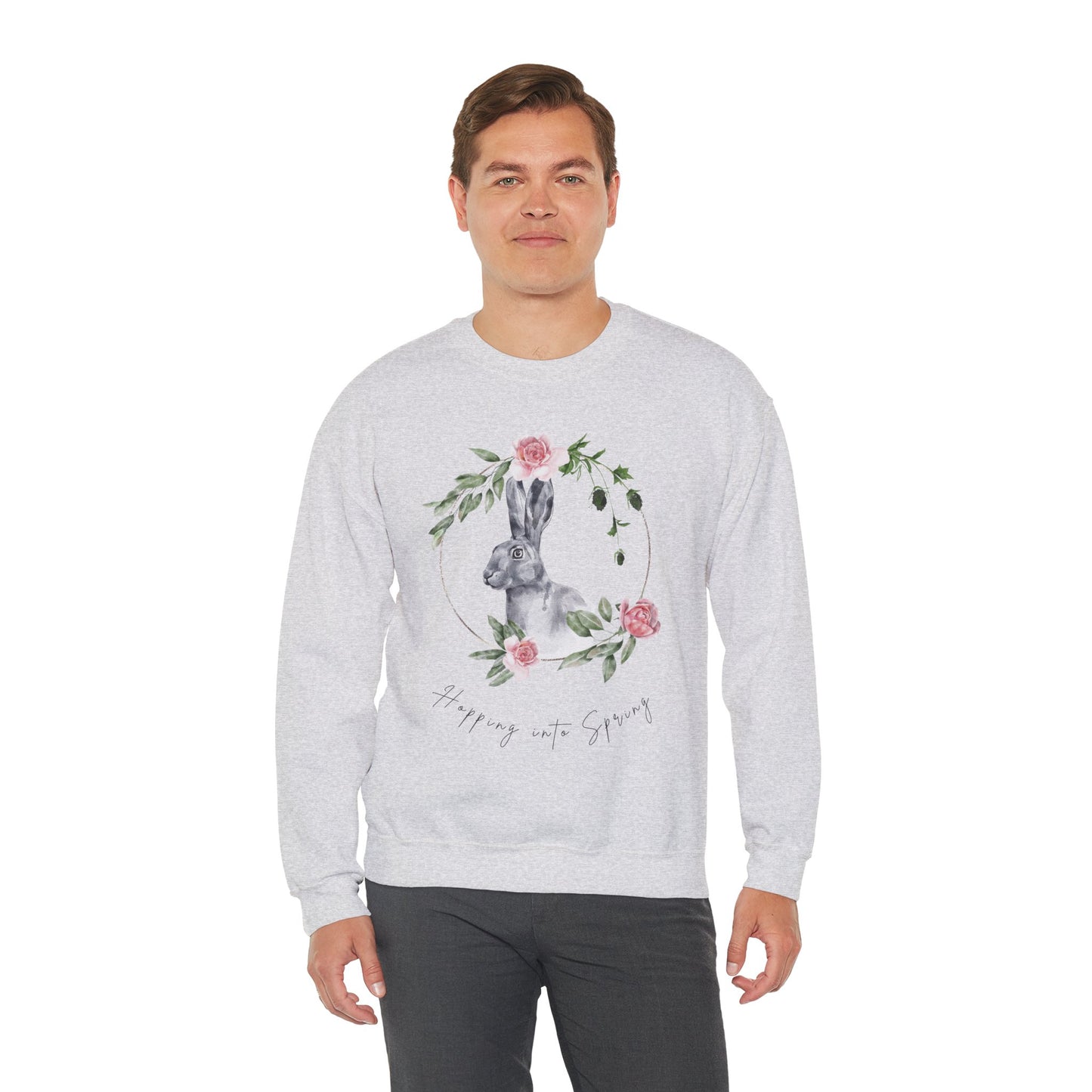 Hopping into Spring: Easter Bunny & Flowers Unisex Crewneck Sweatshirt - Wild Family Tribe
