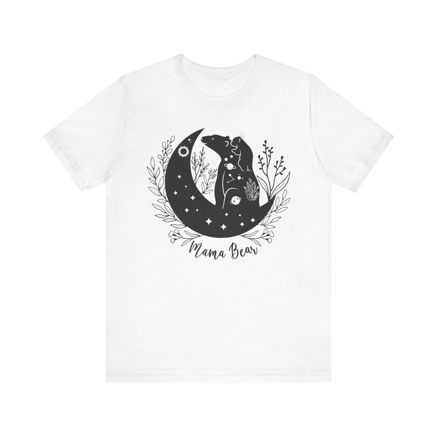 Flat lay of the "Mamma Bear" T-Shirt, highlighting the soft Airlume cotton fabric and classic crew neckline. White