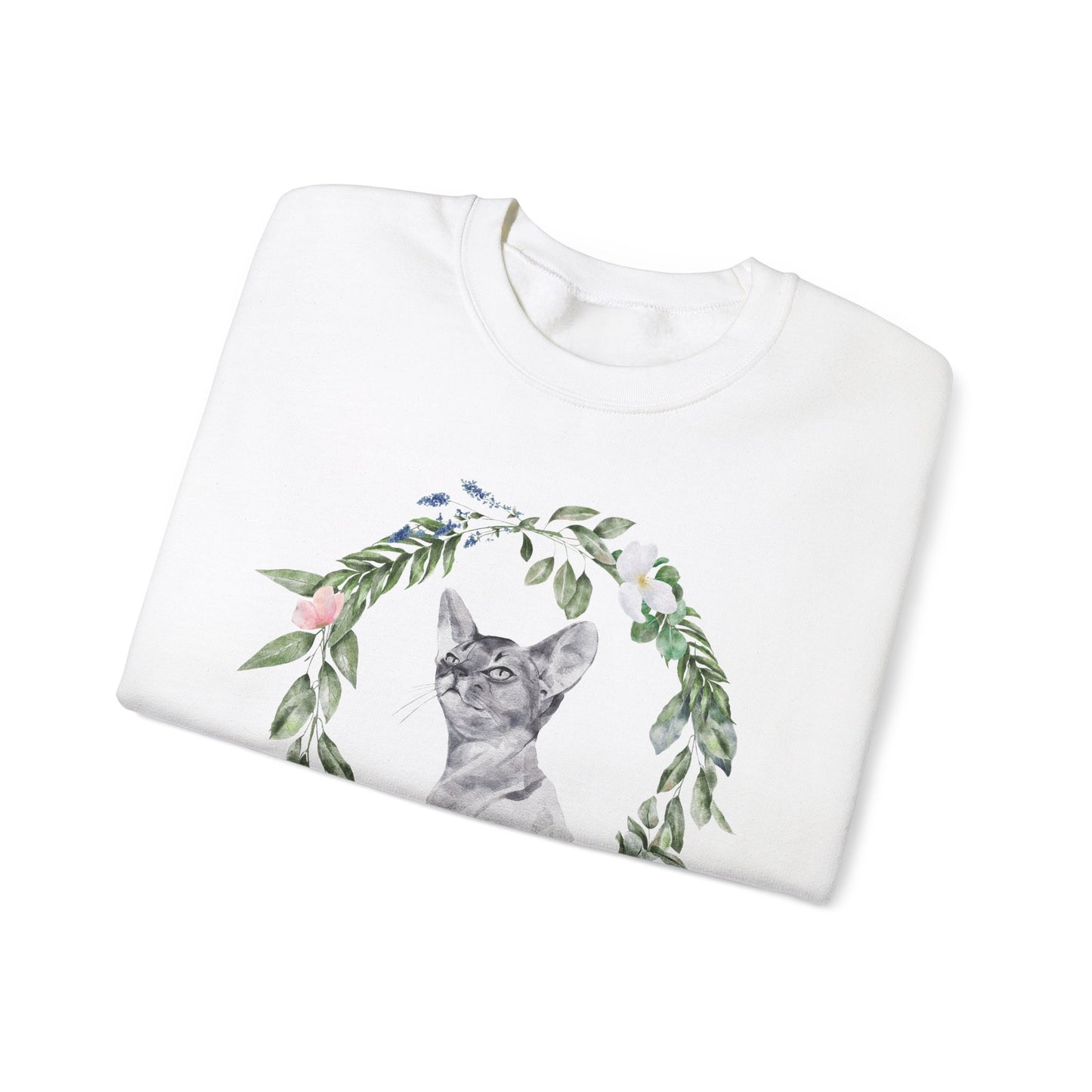 Watercolor Cat & Flowers Unisex Crewneck Sweatshirt - Purrfect for Spring - Wild Family Tribe