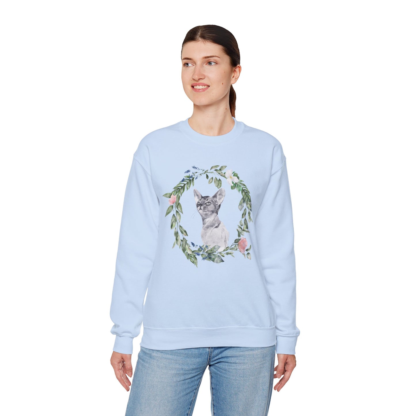 Watercolor Cat & Flowers Unisex Crewneck Sweatshirt - Purrfect for Spring - Wild Family Tribe