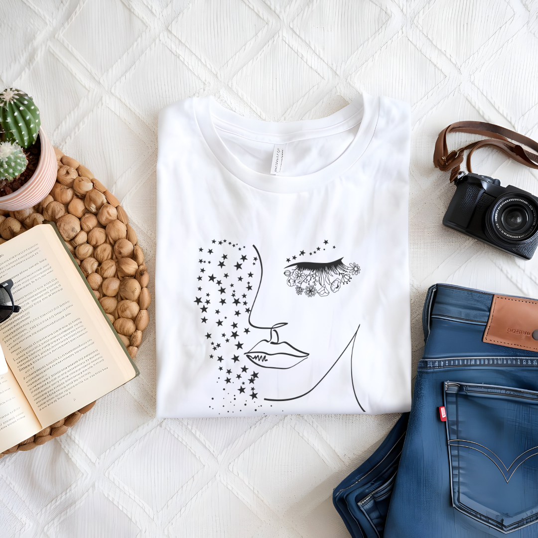Folded Mother Nature T-Shirt, highlighting the soft Airlume cotton fabric, classic crew neckline, and White