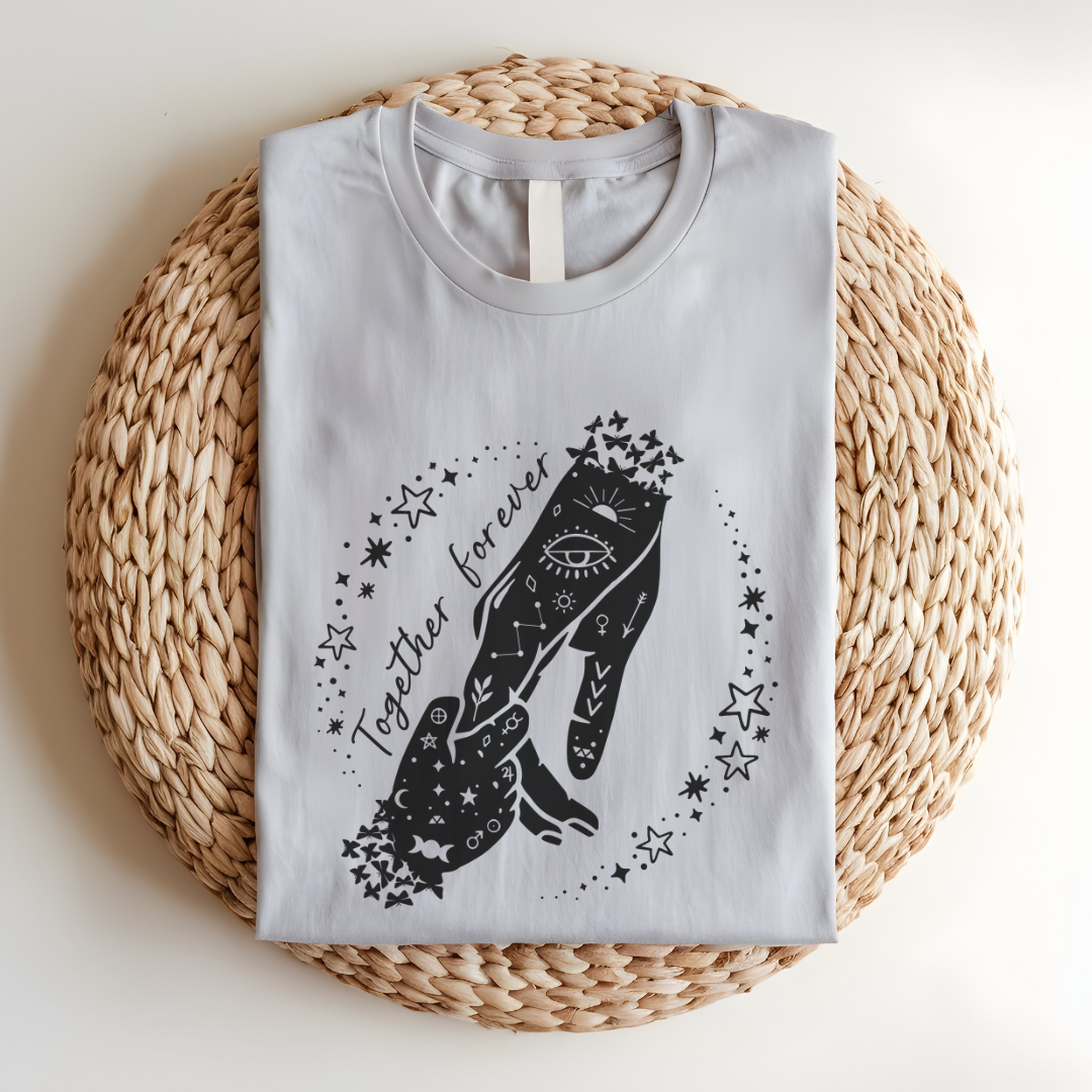 Flat lay of the "Together Forever" Mother's Day T-Shirt, highlighting the soft Airlume cotton fabric and classic crew neckline.