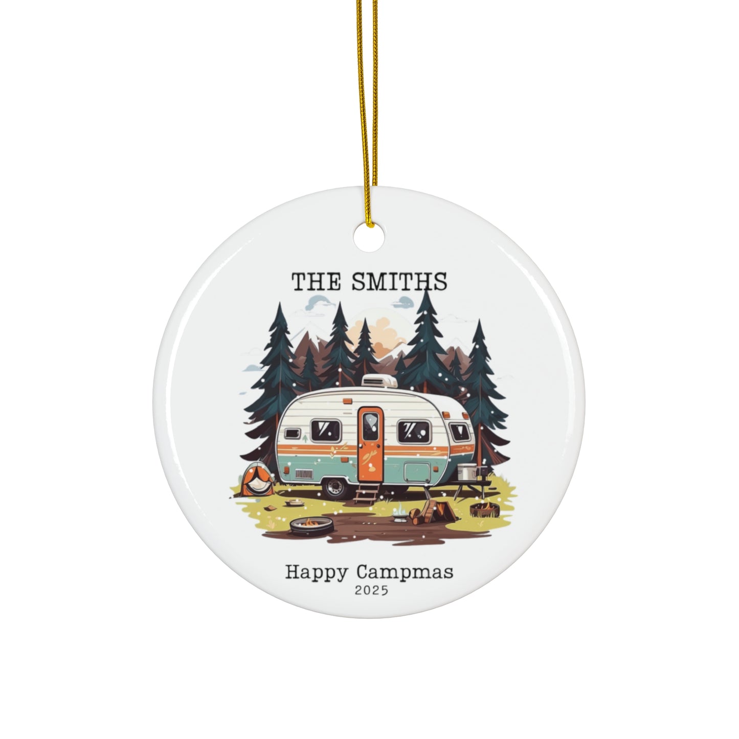 Camping Christmas ceramic ornament