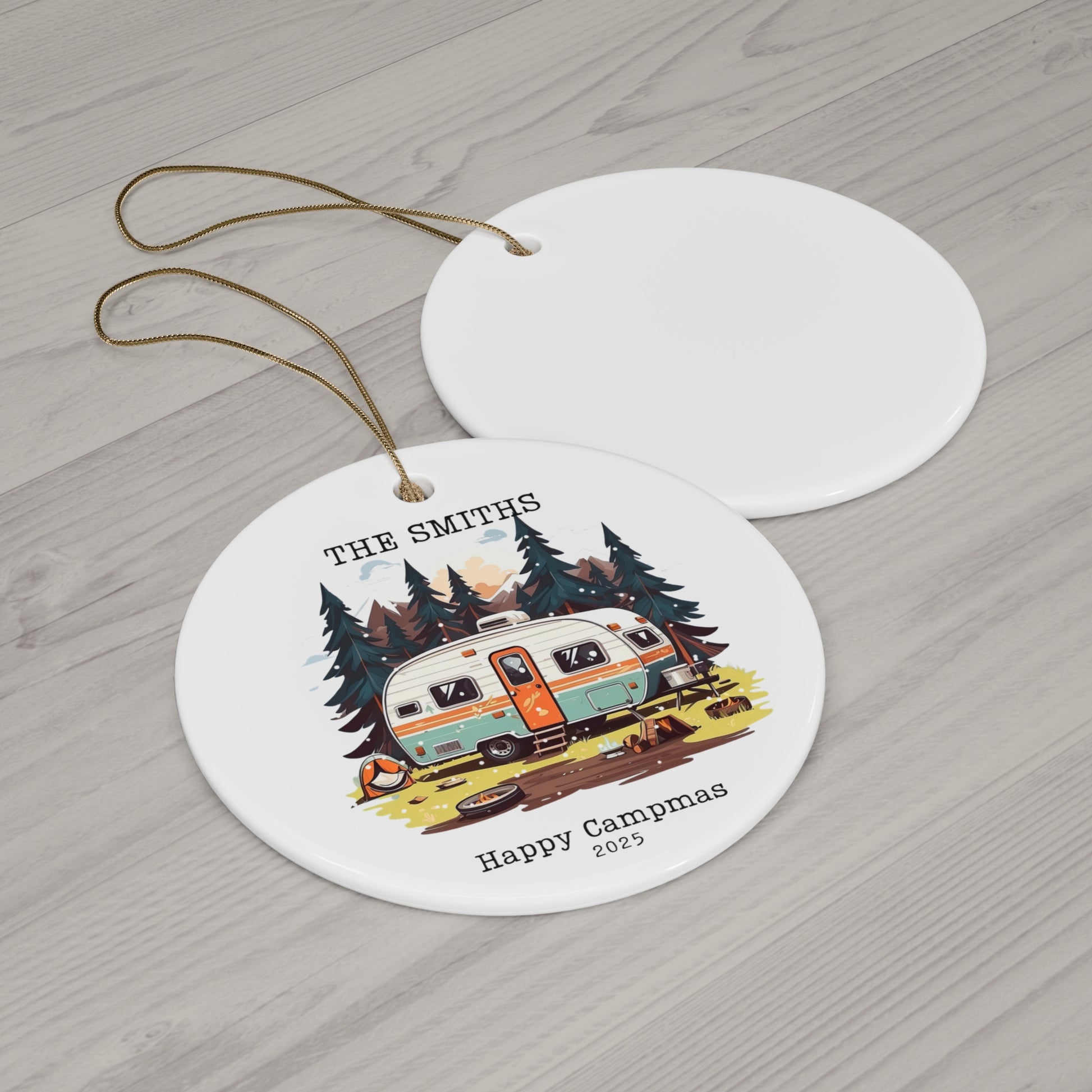 Camping Christmas ceramic ornament