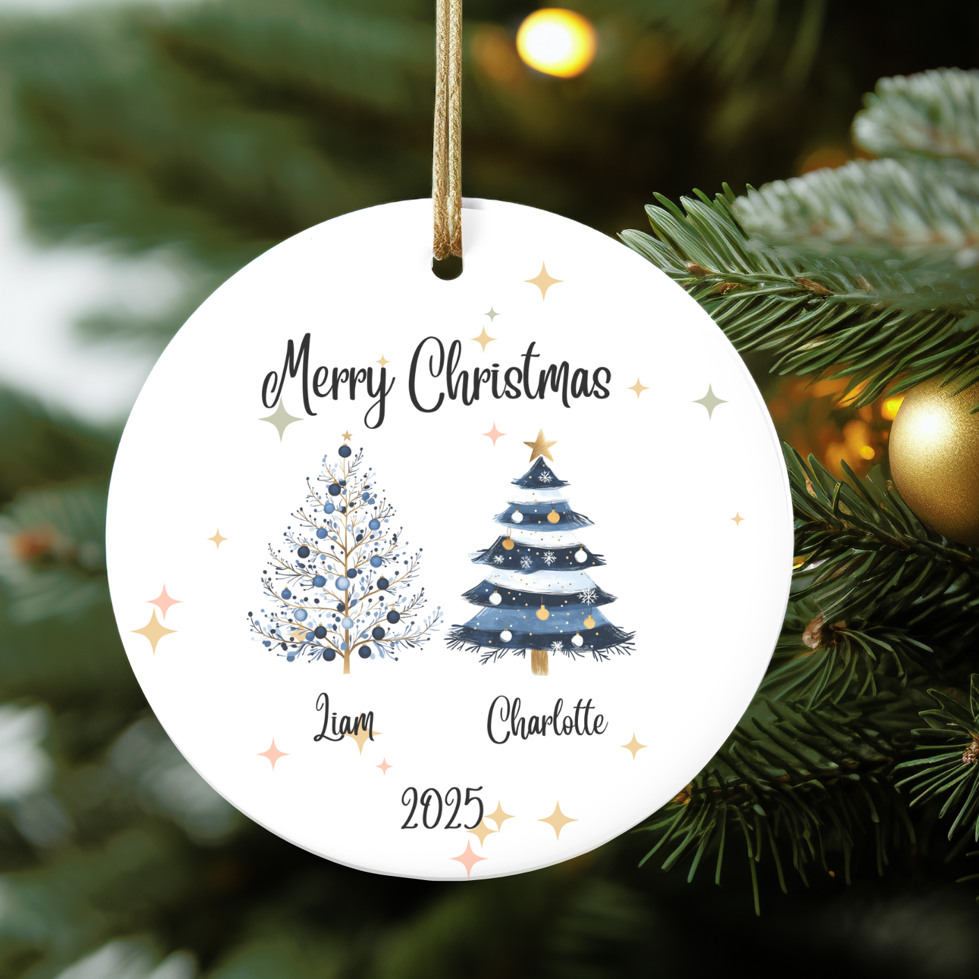 Personalized Family members Blue Christmas Tree