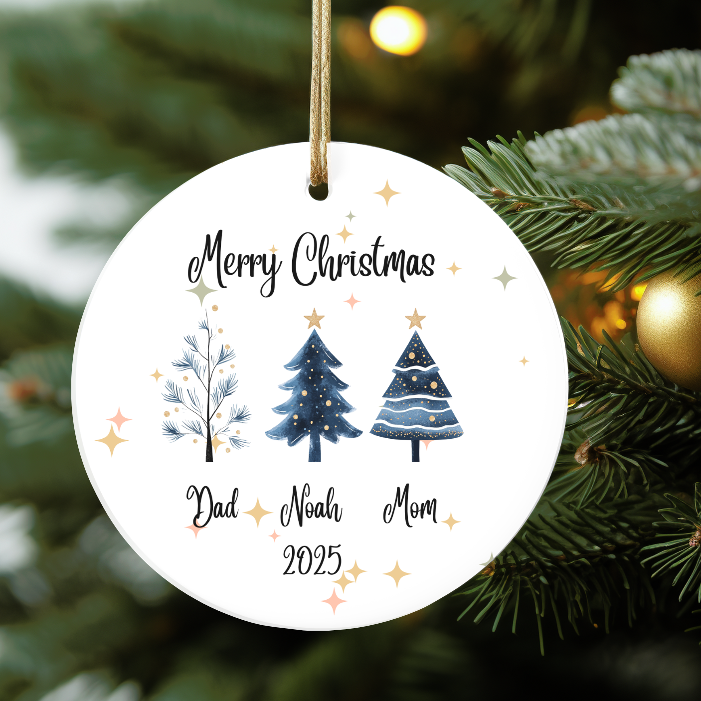 Personalized Family members Blue Christmas Tree