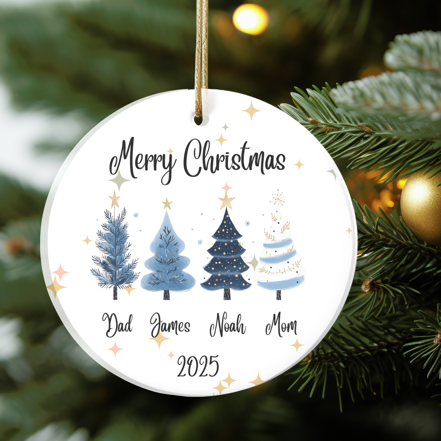 Personalized Family members Blue Christmas Tree