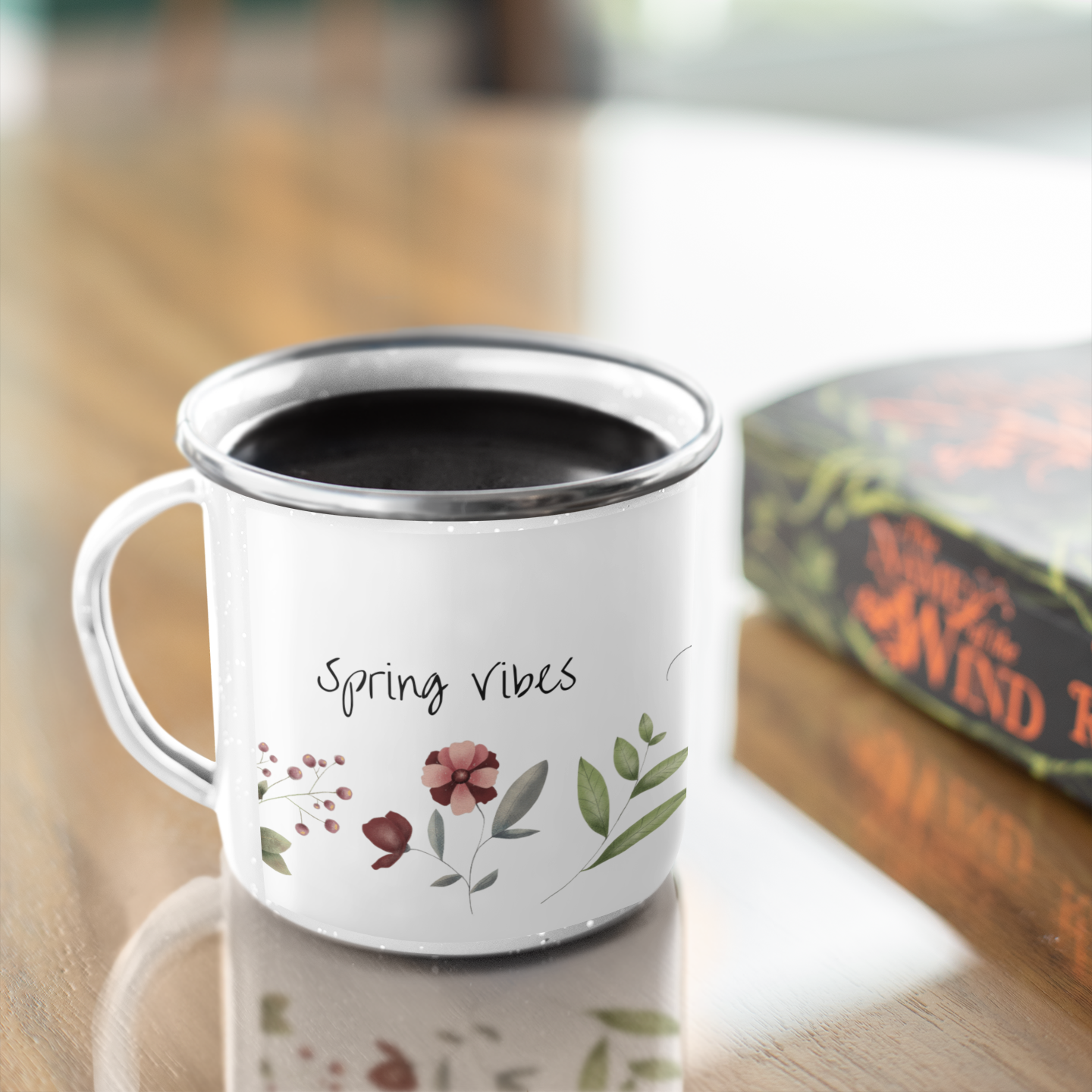 Personalized 12oz floral enamel camping mug with Name