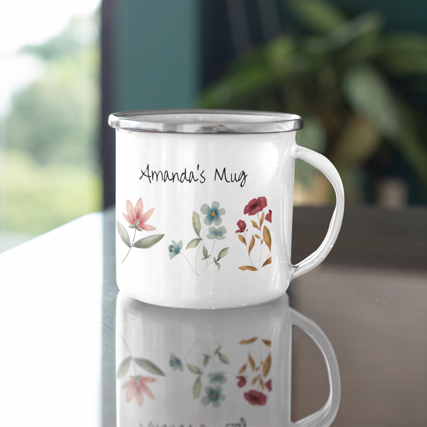 Personalized 12oz floral enamel camping mug with [Name
