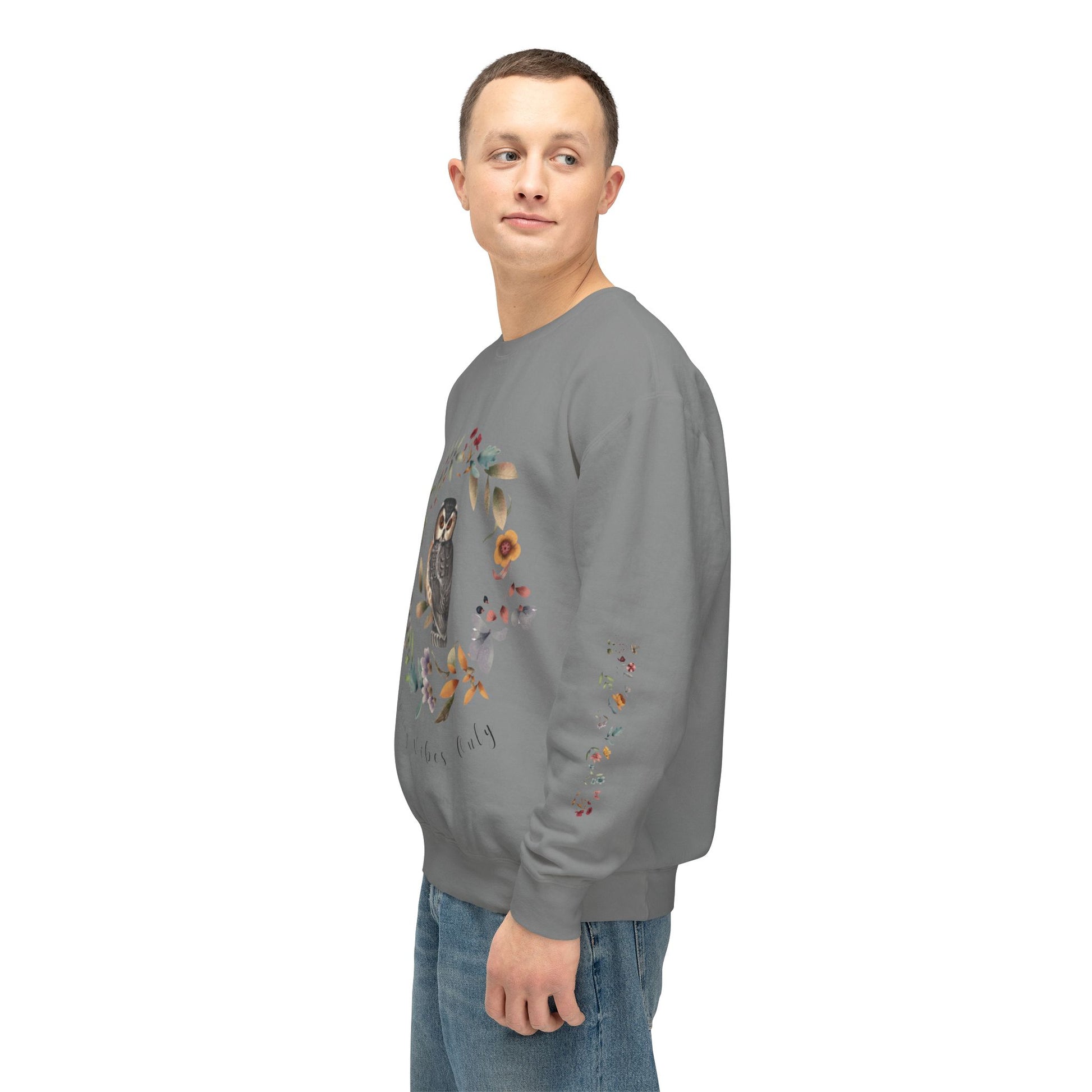 Spring Vibes Only: Watercolor Owl & Flowers Unisex Lightweight Crewneck Sweatshirt - Wild Family Tribe