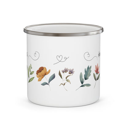 Personalized 12oz floral enamel camping mug with [Name