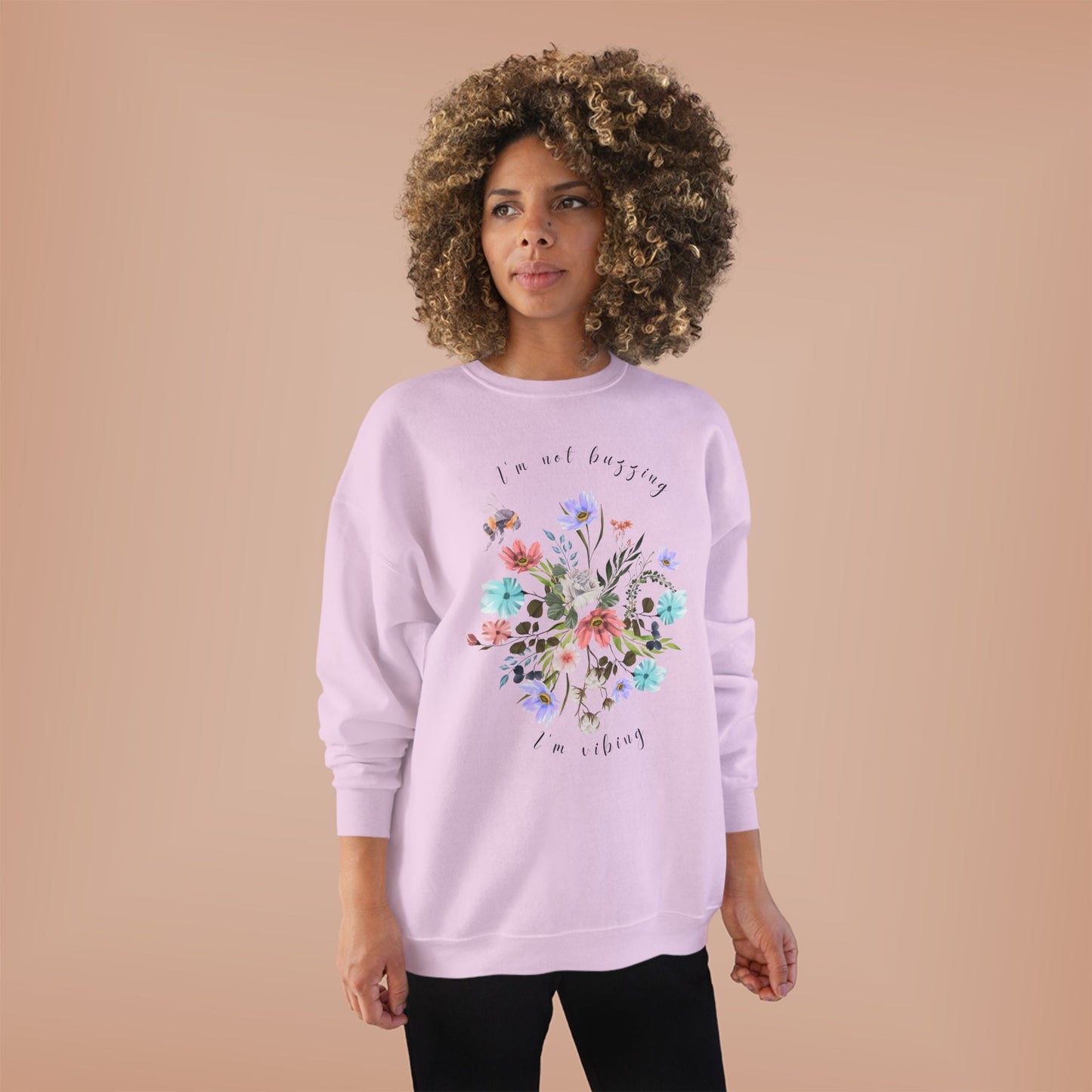 I'm Not Buzzing, I'm Vibing: Bee & Wildflower EcoSmart® Crewneck Sweatshirt - Wild Family Tribe