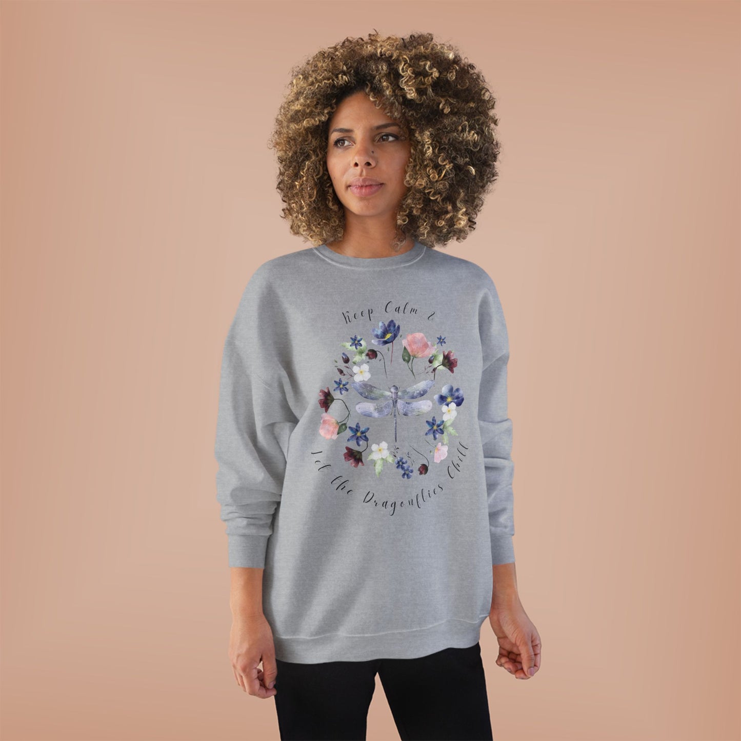 Keep Calm & Let Dragonflies Chill: Watercolor Wildflower EcoSmart® Crewneck Sweatshirt - Wild Family Tribe