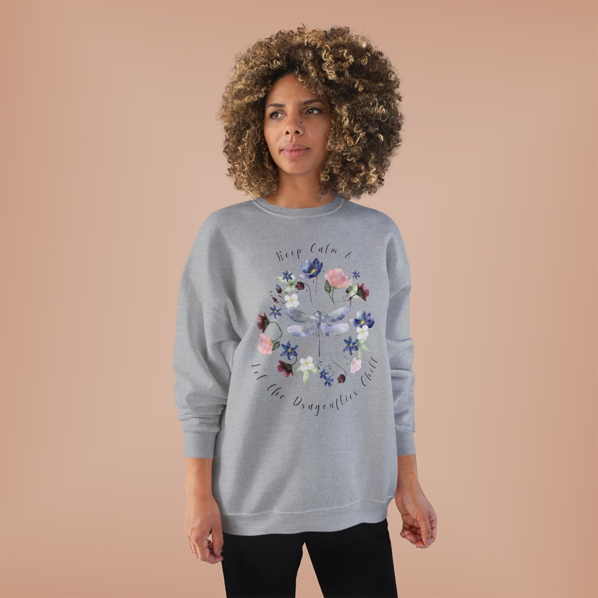 Keep Calm & Let Dragonflies Chill: Watercolor Wildflower EcoSmart® Crewneck Sweatshirt - Wild Family Tribe