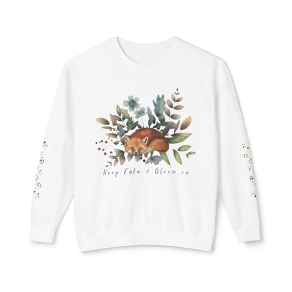 Keep Calm & Bloom on: Watercolor Fox & Flowers Unisex Lightweight Crewneck Sweatshirt - Wild Family Tribe