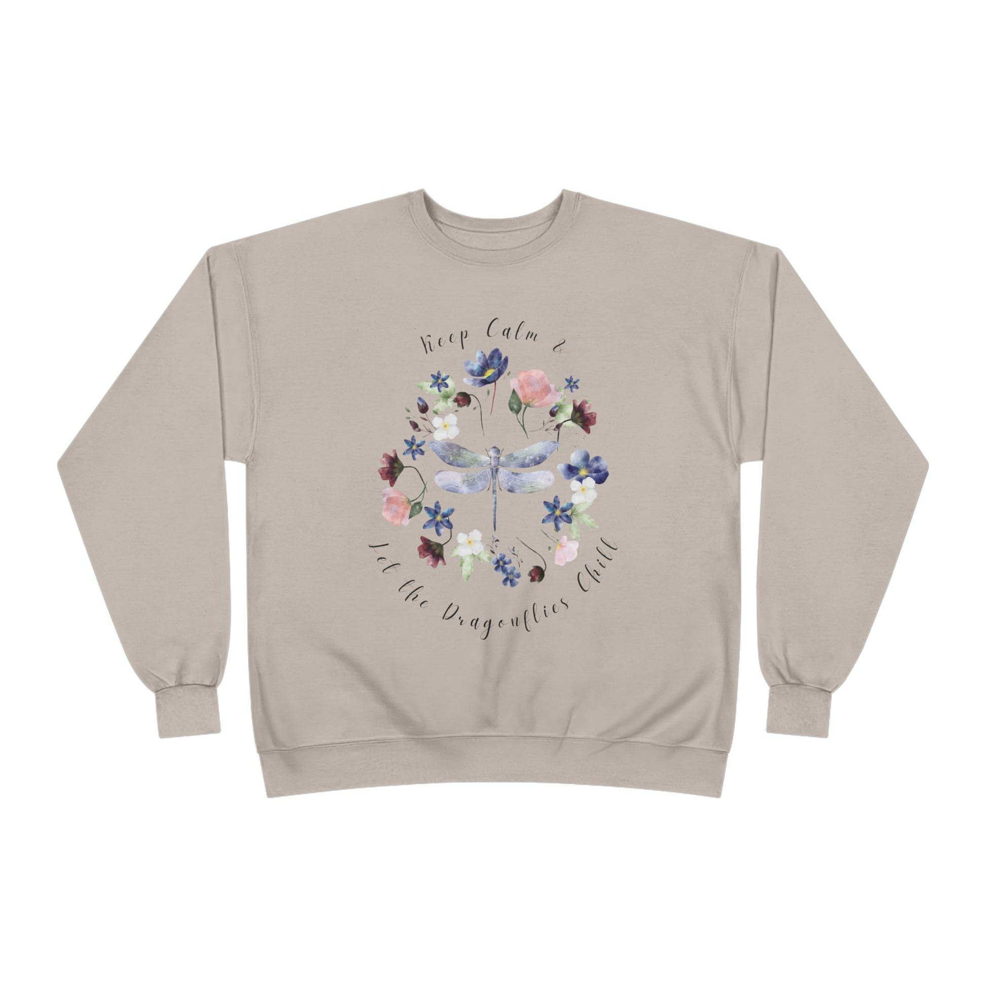 Keep Calm & Let Dragonflies Chill: Watercolor Wildflower EcoSmart® Crewneck Sweatshirt - Wild Family Tribe
